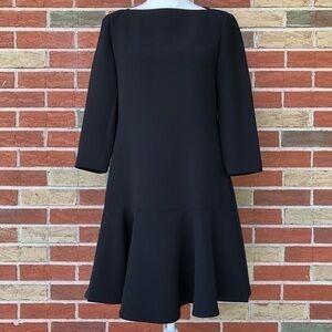 kate spade Boatneck Crepe Flounce Hem Black 3/4 Sleeve Midi Dress 👗